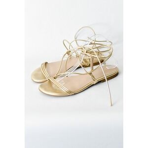 The Drop Strappy Sandals Women 9.5 Gold Excellent Gladiator Lace Up Metallic